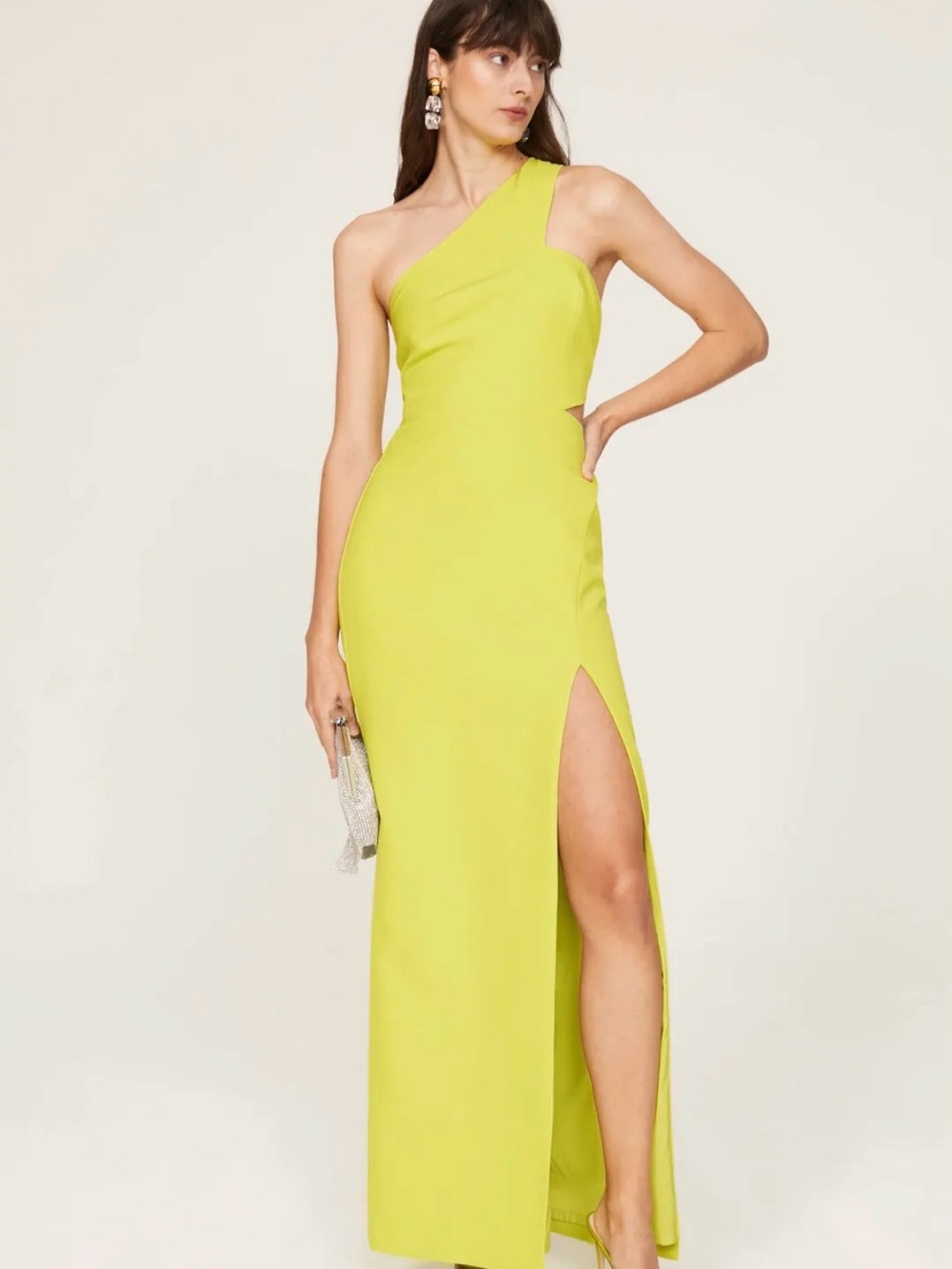 Aidan Mattox One-Shoulder Lime Green Evening Gown